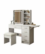 White Vanity Desk w/ Mirror, Lights, 5 Drawers, Adjustable for Makeup - €232,70 EUR