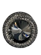 Vintage Rhinestone Brooch Large Gray Crystal Statement Round Silver Tone - $18.00