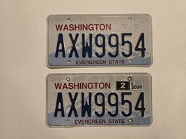 Pair 2020 Washington License Plates - &quot;AXW9954&quot; 1 2020 Stickers Evergreen State - $19.81