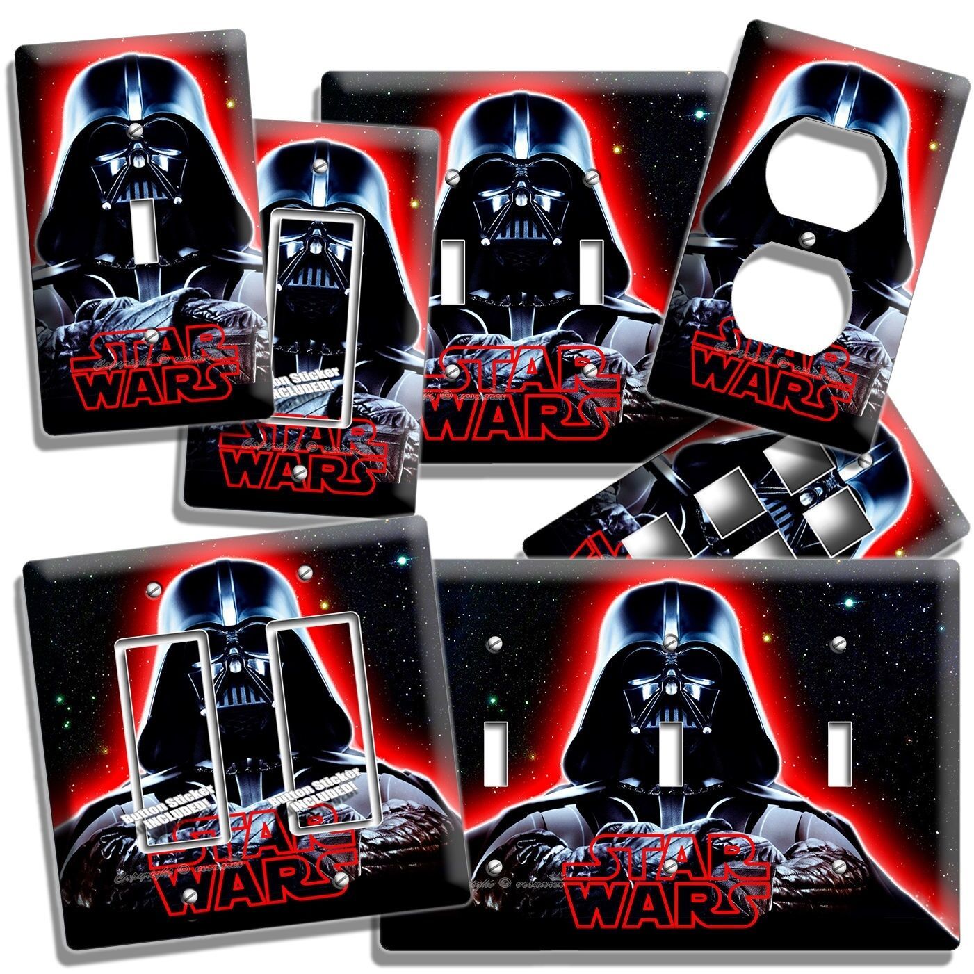 DARTH VADER RED HELMET STAR WARS DARK FORCE LIGHT SWITCH OUTLET WALL PLATE DECOR