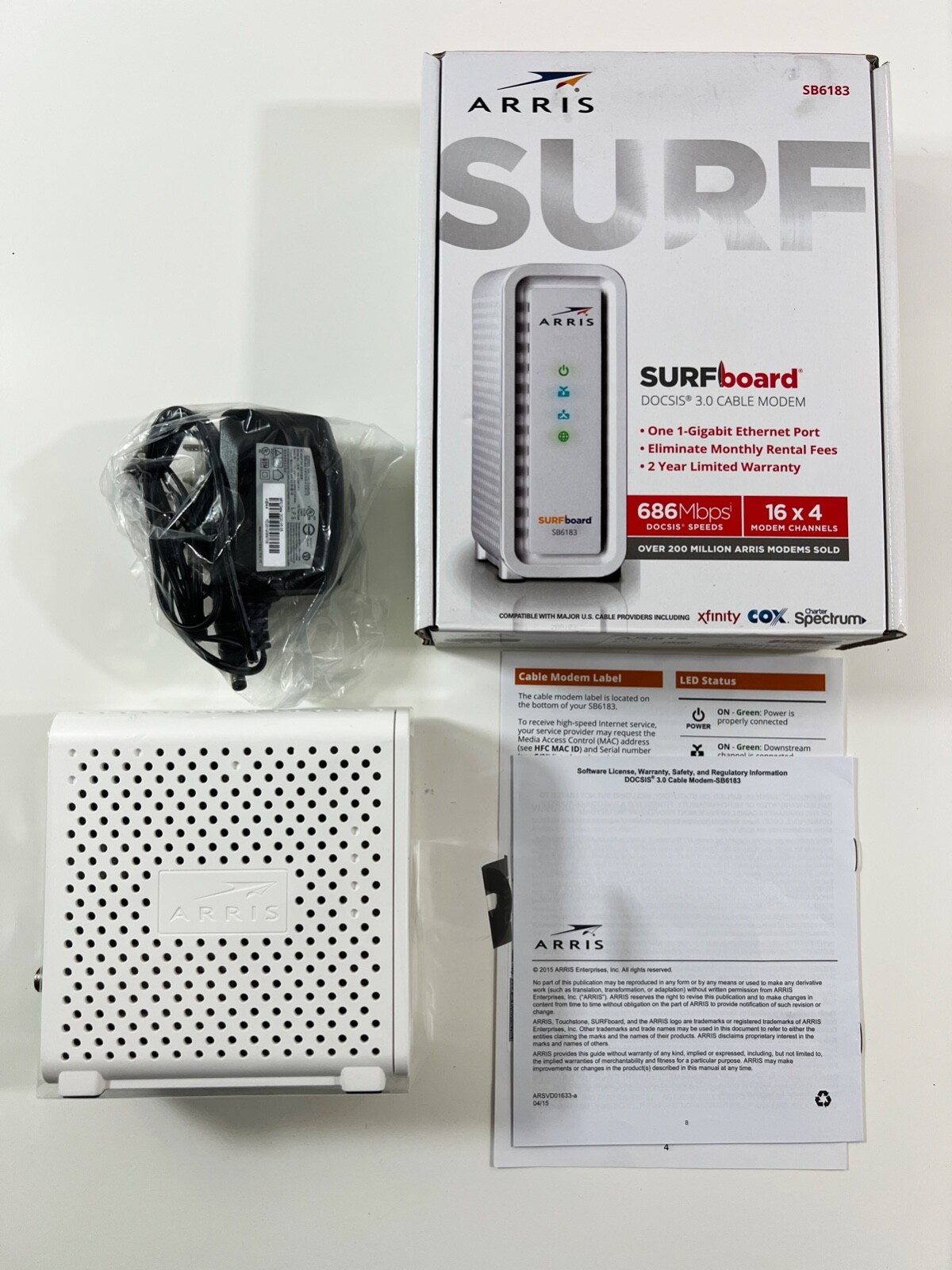 Arris Surfboard SB6183 686 Mbps 16x4 DOCSIS Cable Modem, White (OPEN BOX... - $20.78
