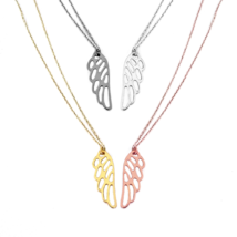 14K 9K Gold Angel Wing Charm Necklace, Remembrance necklace, Minimalist Necklace - £115.38 GBP+