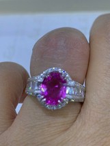 2Ct Oval Cut CZ Pink Sapphire Art Deco Engagement Ring 14K White Gold Over - £123.58 GBP