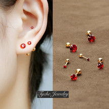 Women&#39;s Round Red Cubic Zirconia Screw Back Stud Earrings Surgical Steel Jewelry - £7.48 GBP