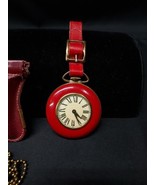 Antique E. Ingraham Co. Red Ladies Purse Pocket Watch W/Chain Fob RUNNING  - $29.63