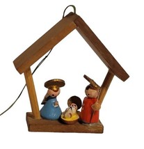 Vintage Wood Nativity Painted Mary Joseph Jesus in Creche Ornament Italy... - £15.58 GBP