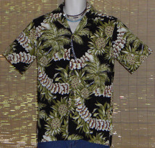 Hilo Hattie Hawaiian Shirt Black Green Pineapples Leis Size Small - £21.99 GBP