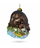 Bear Catching Salmon Glass Christmas Ornament - £31.45 GBP