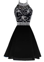 Plus Size Beaded Halter Short Ombre Prom Homecoming Dresses Pure Black US 22W - £87.04 GBP