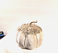 Elegant Thanksgiving Decorated  Cream Velvet and Silver Pumpkin Tabletop Decor - £19.65 GBP