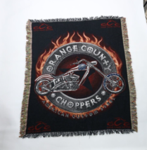 Vintage Orange County Choppers Motorcycle Spell Out Fire Flames Fringed Blanket - £41.75 GBP