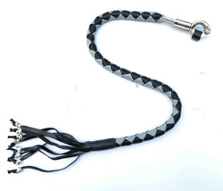PU Leather Motorcycle Whip Get Back whip with Skull Tassles 36&quot; GRAY / B... - £23.59 GBP