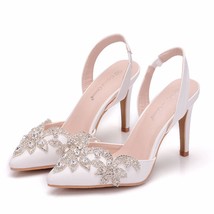 Crystal Queen Rhinestone Wedding Shoes Bridal Shoes Pointed Toe High Heel Gorgeo - £45.44 GBP