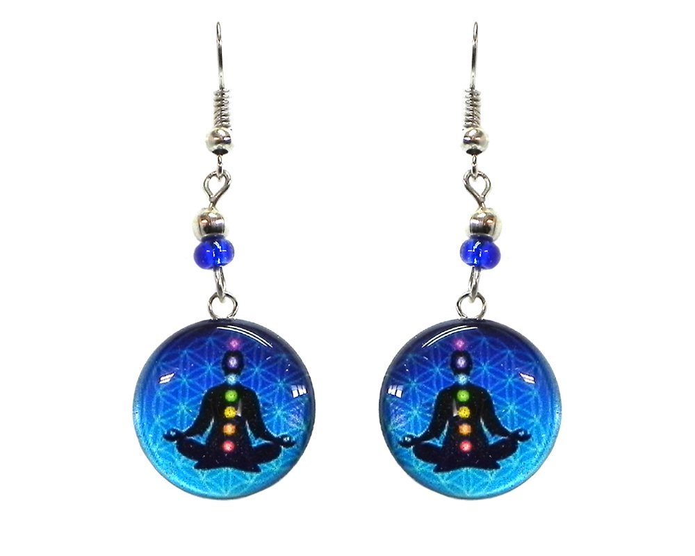 Round New Age Spiritual Chakra Graphic Metal Dangle Earrings - Womens Fa... - £11.18 GBP
