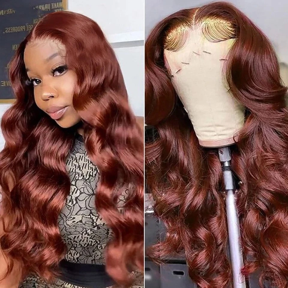 Reddish Brown Body Wave Lace Front Wig 13x4 HD Transparent Lace Frontal Wig P - £93.59 GBP+