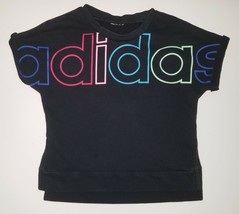 Adidas Girls Sweatshirt Approx Youth Large Spellout Rainbow Logo Black (FADING) - £11.69 GBP