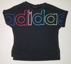 Adidas Girls Sweatshirt Approx Youth Large Spellout Rainbow Logo Black (FADING) - £11.90 GBP