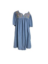 Bechamel Womens Size 3X Patio Dress Blue Chambray Floral Embroidery Pockets - £27.63 GBP