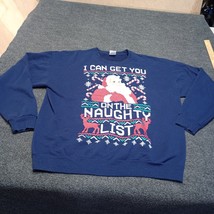 Vintage Christmas Sweater Men XL Blue Santa I Can Get You On The Naughty... - £21.92 GBP