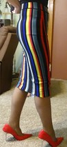 Rachel Roy Multicolor Metallic Stripes Bodycon Pencil Midi Skirt Elastic Waist S - £6.15 GBP