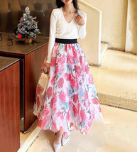 Women's Flower Pattern Long Party Skirt Outfit Organza Plus Size Holiday Skirts image 2
