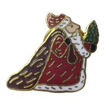 Vtg Victorian Style Santa Claus Enamel Pin w Tree Christmas Holiday Lapel Brooch - $19.95