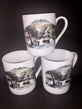 Vintage Currier &amp; Ives Winter Scene Mugs Set Of 3 Museum Of The City New... - $24.00