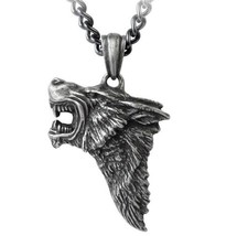 Fierce Snarling Dark Wolf Pendant Antiqued Pewter Necklace Alchemy Gothic P833 - £23.91 GBP