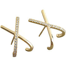 Anyco Earrings Stud Letter X Bohemia Punk Cross White Zircon Bohemia Charms - $30.40