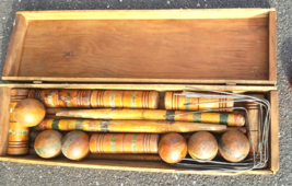 Vintage Wood Croquet Set With Wood Carrying Box - £233.62 GBP