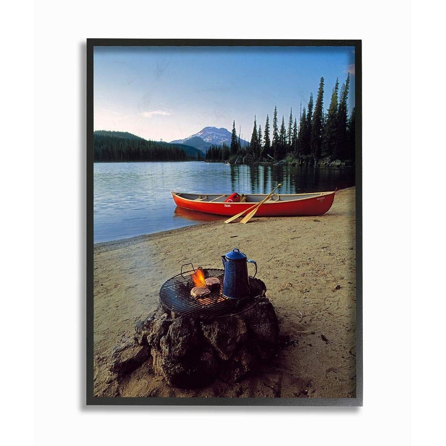 Stupell Industries Canoes and Camping at Lake Black Framed Wall Art, 16 x 20, Mu - $86.99