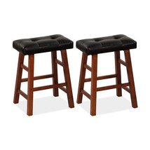 Set of 2 Modern Backless Bar Stools with Padded Cushion-24 inches - Color: Blac - £121.37 GBP