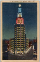 Electric Building at Night Buffalo, New York Postcard 1947 - £8.72 GBP