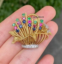 Antique flower basket diamond brooch, Edwardian brooch pin,Precious stone brooch - £197.70 GBP