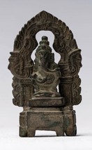 Antigüedad Thai Estilo Enthroned Bronce Sentado Ganesha Estatua - 6.5cm/7.6cm - £145.22 GBP