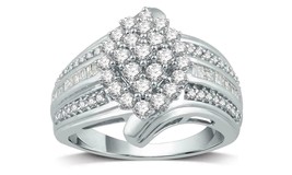 1.Ct Beautiful Round &amp; Baguette Diamond Marquise Shape Ring 14k White Gold Over - £67.06 GBP