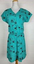 Vtg Hilo Hattie Hawaiian Green Blue Palm Tree Romper L? - £27.25 GBP