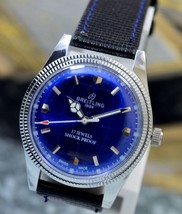 Vintage Breitling Blue Dial 17 Jewels Hand Wind Mechanical Wrist Watch - £70.37 GBP