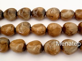 12  11 x 9 mm Czech Glass Nugget Beads: Pearl Coated - Marbled Brown - £2.17 GBP
