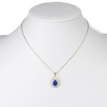 Classic Faux Sapphire &amp; Swarovski Style Crystal Pendant Necklace - £26.08 GBP