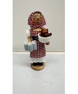 Sigro Collection Wooden German Woman Serving Brew And Bird Handmade Rare - $55.50 CAD