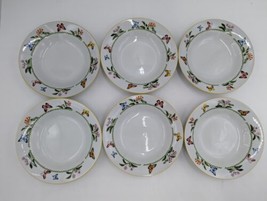 6 EVERYDAY GIBSON Rimmed Soup Bowls With Flower and Butterfly Design - £43.25 GBP