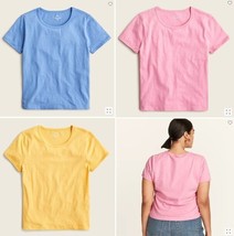 J Crew New Sz M Blue Pink Yellow Crew Neck Short Sleeve Cotton Crop T-shirt - £15.94 GBP