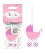 Baby Carriage Paper Tags with Twist Ties Pink Shower Party Supplies 25 P... - €2,84 EUR