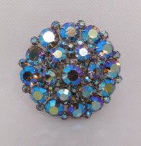 JULIANA Vintage D&amp;E Brooch Blue AB Chatons Riveted Florettes Figure 8 Pu... - $49.95