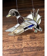 Vintage Stained Glass Mallard Duck Suncatcher Leaded Glass Flying Lodge ... - $462.20 MXN