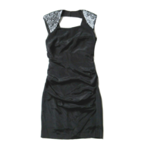 NWT Nicole Miller Black Stretch Silk Open Back Sequin Yoke Ruched Sheath Dress 8 - $62.00