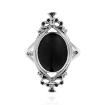 Bohemian Vintage Black Onyx Oval Statement .925 Silver Ring-10 - £18.98 GBP