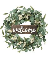 Artificial Green Eucalyptus Wreath with White Berries - Versatile 20in D... - $49.45