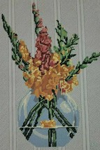 Spring Floral Iris Vase Needlepoint Finished Gladiolus Bouquet Bargello Gold Vtg - £21.46 GBP